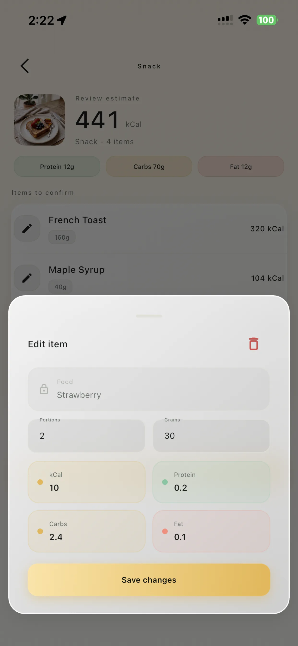 LogMyPlate edit item sheet in light theme